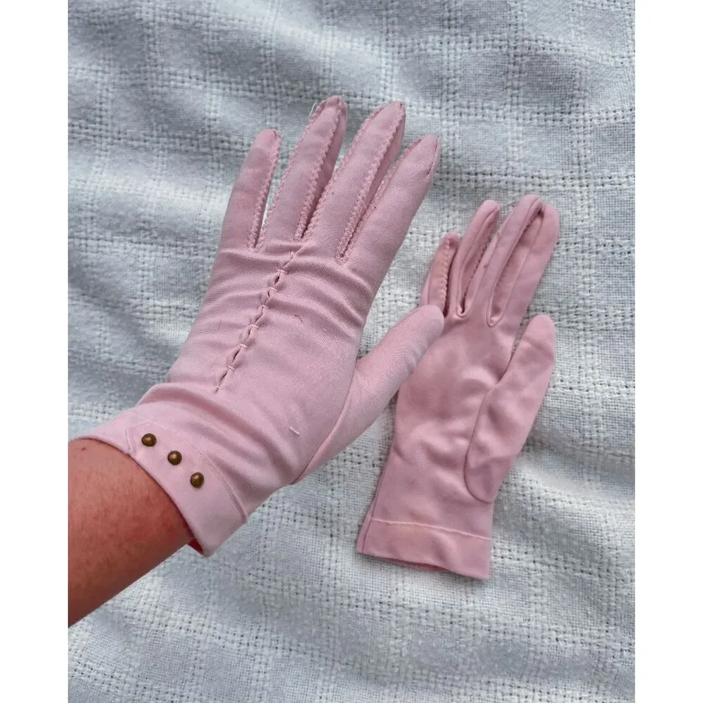 VTG Blush Pink Nylon Dress Gloves Mid Century Rockabilly Retro